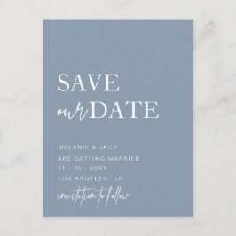 Dusty Blue Simple Calligraphy Save the Date Ankündigungspostkarte