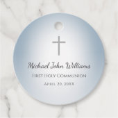 Dusty Blue Simple Cross Boys Erste Heilige Kommune Geschenkanhänger (Vorderseite)