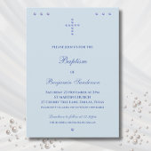 Dusty Blue Simple Cross Christian Baptism Einladung