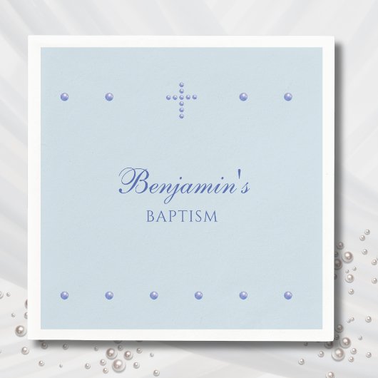 Dusty Blue Simple Cross Christian Baptism Serviette
