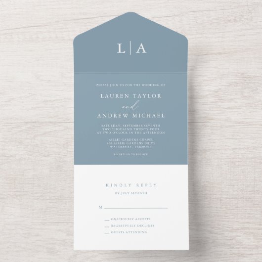 Dusty Blue Simple Elegant 1 Wedding All In One Einladung (Innen Boden)
