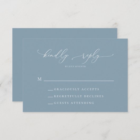 Dusty Blue Simple Elegant 1 Wedding RSVP Card (Vorne/Hinten)