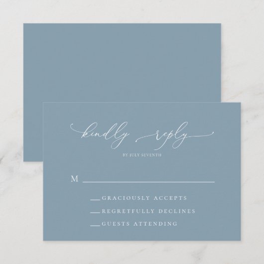 Dusty Blue Simple Elegant 1 Wedding RSVP Card Karte (Vorne/Hinten)