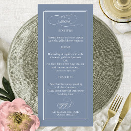 Dusty Blue Simple Elegant 4x9 Wedding Menu Menükarte