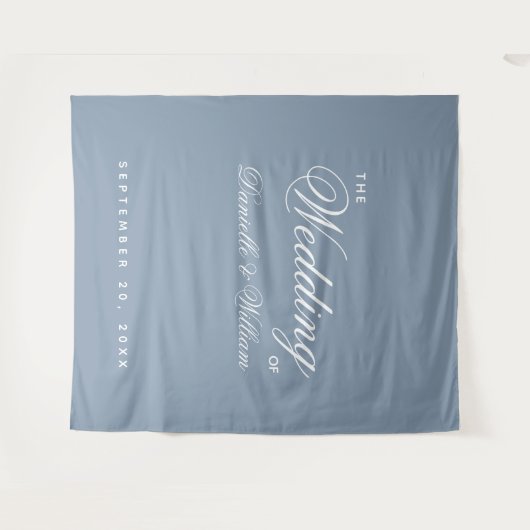 Dusty Blue Simple Elegant Script Wedding Backgroun Wandteppich (Vorderseite (Horizontal))