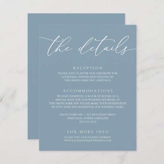 Dusty Blue Simple Elegant Wedding 1 Enclosure Card Begleitkarte (Vorne/Hinten)
