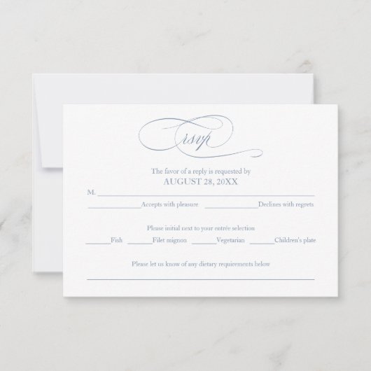 Dusty Blue Simple Elegant Wedding RSVP Card Karte (Vorderseite)