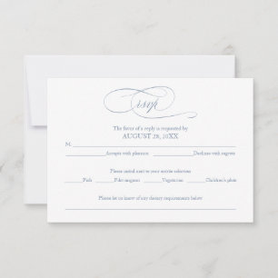 Dusty Blue Simple Elegant Wedding RSVP Card Karte