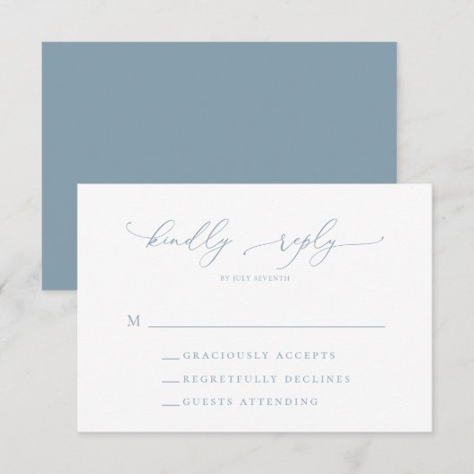 Dusty Blue Simple Elegant Wedding RSVP Card Karte (Vorne/Hinten)