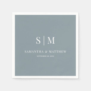 Dusty Blue Simple Elegante Couple Initials Wedding Serviette