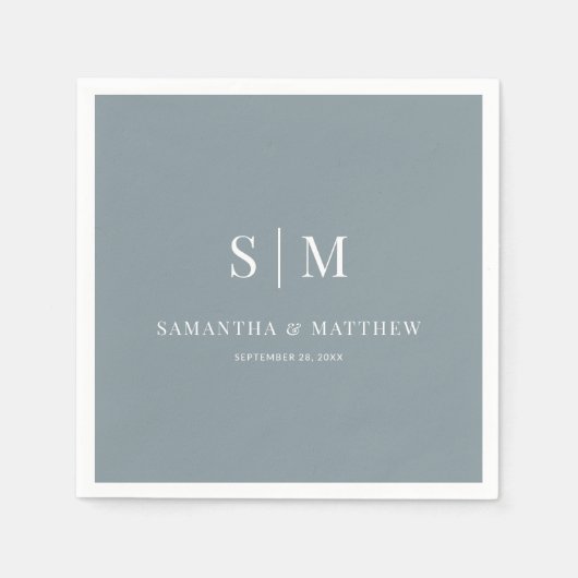 Dusty Blue Simple Elegante Couple Initials Wedding Serviette (Vorderseite)