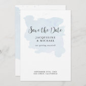Dusty Blue Simple Elegante Modernes Script Wasserc Save The Date (Vorne/Hinten)