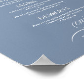 Dusty Blue Simple Elegante Wedding Menu Sign Poster (Ecke)