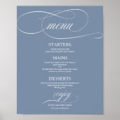 Dusty Blue Simple Elegante Wedding Menu Sign Poster (Vorne)
