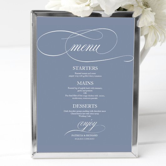 Dusty Blue Simple Elegante Wedding Menu Sign Poster