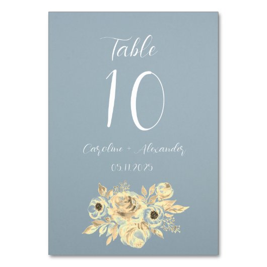 Dusty Blue Simple Floral Script Minimalistischer C Tischnummer (Vorderseite)