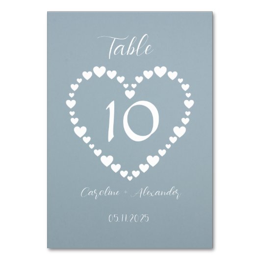 Dusty Blue Simple Floral Script Minimalistischer C Tischnummer (Vorderseite)