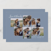 Dusty Blue Simple Foto Collage Wedding Dankeskarte (Vorne/Hinten)