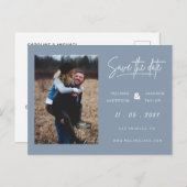 Dusty Blue Simple Foto Save the Date Ankündigungspostkarte (Vorne/Hinten)