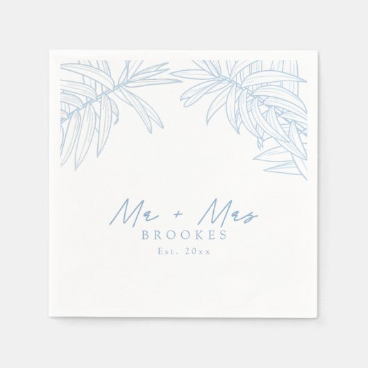 Dusty Blue Simple Hand Drawn botanisch Serviette (Vorderseite)