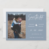 Dusty Blue Simple Handwriting Foto Save The Date (Vorderseite)