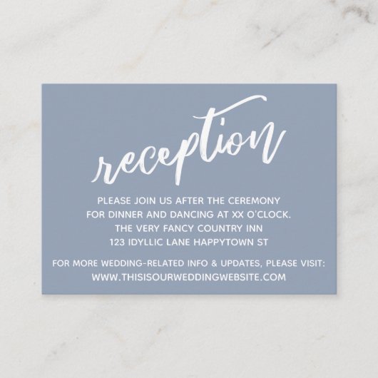 Dusty Blue Simple Handwriting Wedding Reception Begleitkarte (Vorderseite)