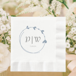 Dusty Blue Simple Heart Wreath Monogram Wedding Serviette