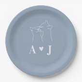 Dusty Blue Simple Minimalistisch Cat Monogram Wedd Pappteller (Vorderseite)