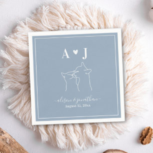 Dusty Blue Simple Minimalistisch Cat Monogram Wedd Serviette