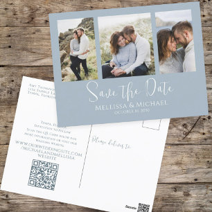 Dusty Blue Simple Minimalistisch Foto Collage QR C Postkarte