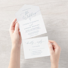 Dusty Blue Simple Minimalistisch Wedding All In One Einladung