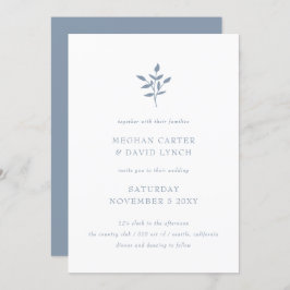 Dusty Blue Simple Modern Botanical Wedding Einladung