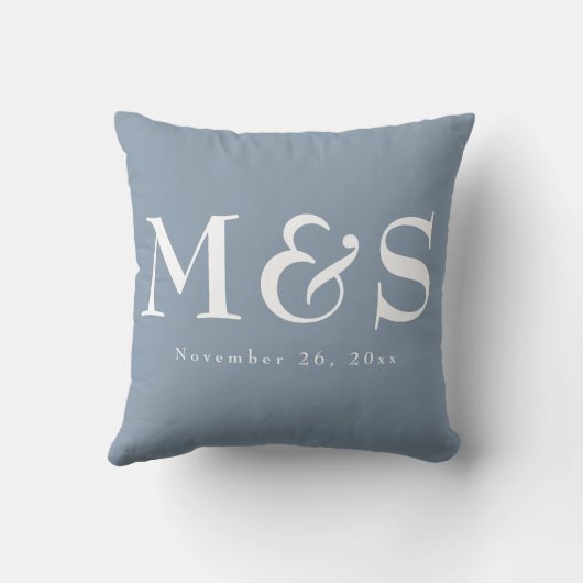 Dusty Blue Simple Modern Chic Script Wedding Throw Kissen (Rückseite)