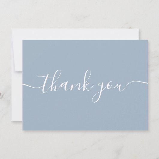 Dusty Blue Simple Modern Elegantes Script Dankeskarte (Vorderseite)