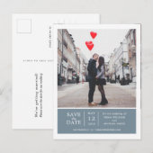 Dusty Blue Simple & Modern Foto Save the Date Ankündigungspostkarte (Vorne/Hinten)