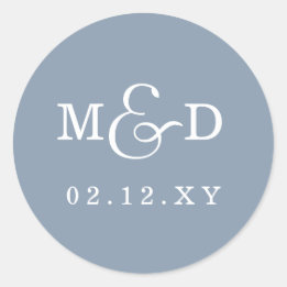 Dusty Blue Simple Modern Monogram Wedding Runder Aufkleber