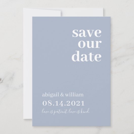 Dusty Blue Simple Modern Non Foto Wedding Save The Date (Vorderseite)