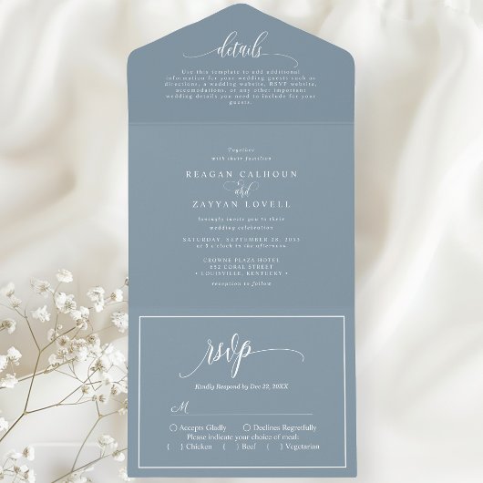 Dusty Blue Simple Modern Script All In One Einladung