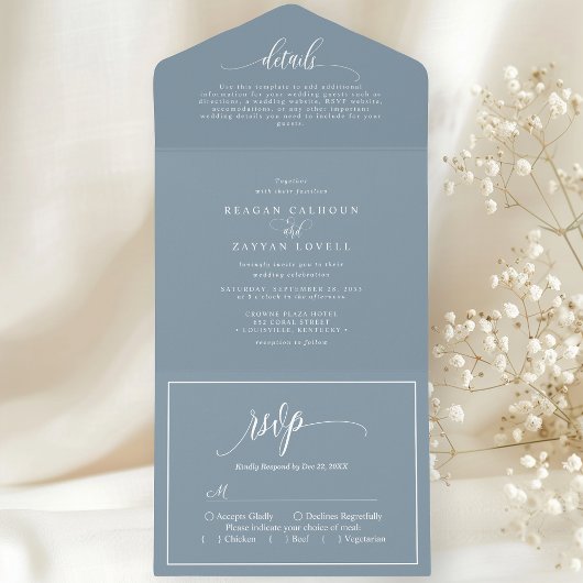 Dusty Blue Simple Modern Script All In One Einladung