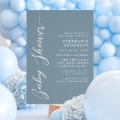 Dusty Blue Simple Modern Script Baby Dusche Einladung