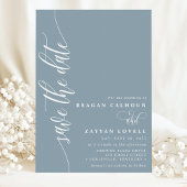 Dusty Blue Simple Modern Script Save the Date