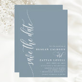 Dusty Blue Simple Modern Script Save the Date