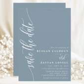 Dusty Blue Simple Modern Script Save the Date