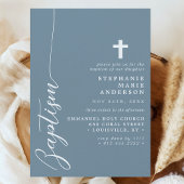 Dusty Blue Simple Modern Script Taufe Einladung