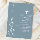 Dusty Blue Simple Modern Script Taufe Einladung