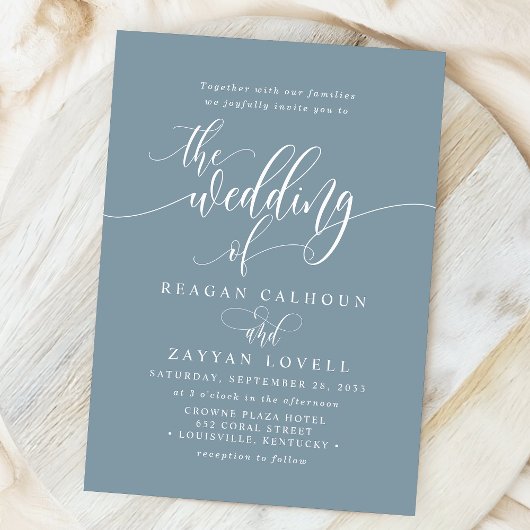 Dusty Blue Simple Modern Script Wedding Einladung