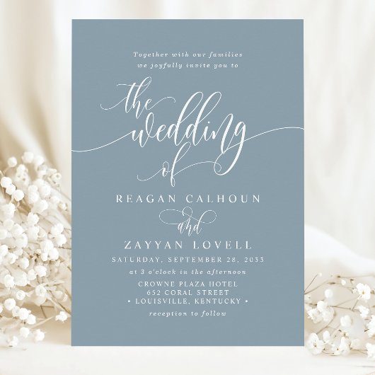 Dusty Blue Simple Modern Script Wedding Einladung