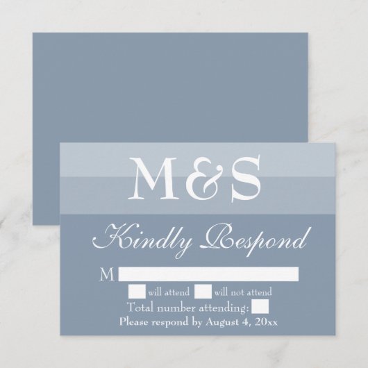 Dusty Blue Simple Modern Script Wedding RSVP Card Dankeskarte (Vorne/Hinten)