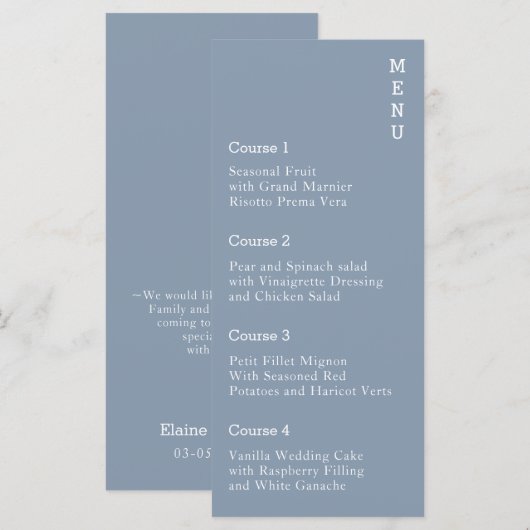 Dusty Blue Simple Modern Wedding Menükarte (Vorne/Hinten)