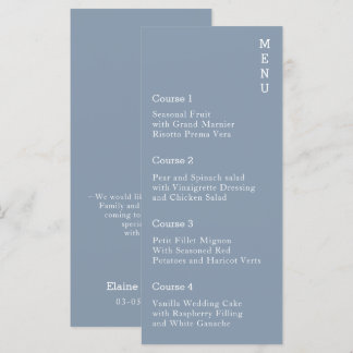 Dusty Blue Simple Modern Wedding Menükarte